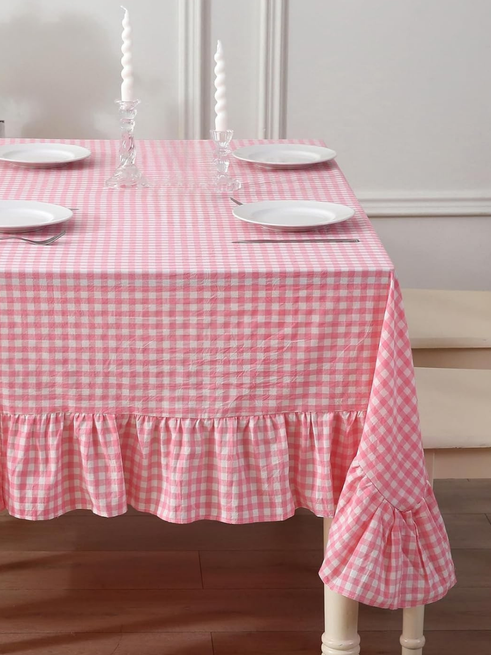 Pink Gingham Ruffle Tablecloth