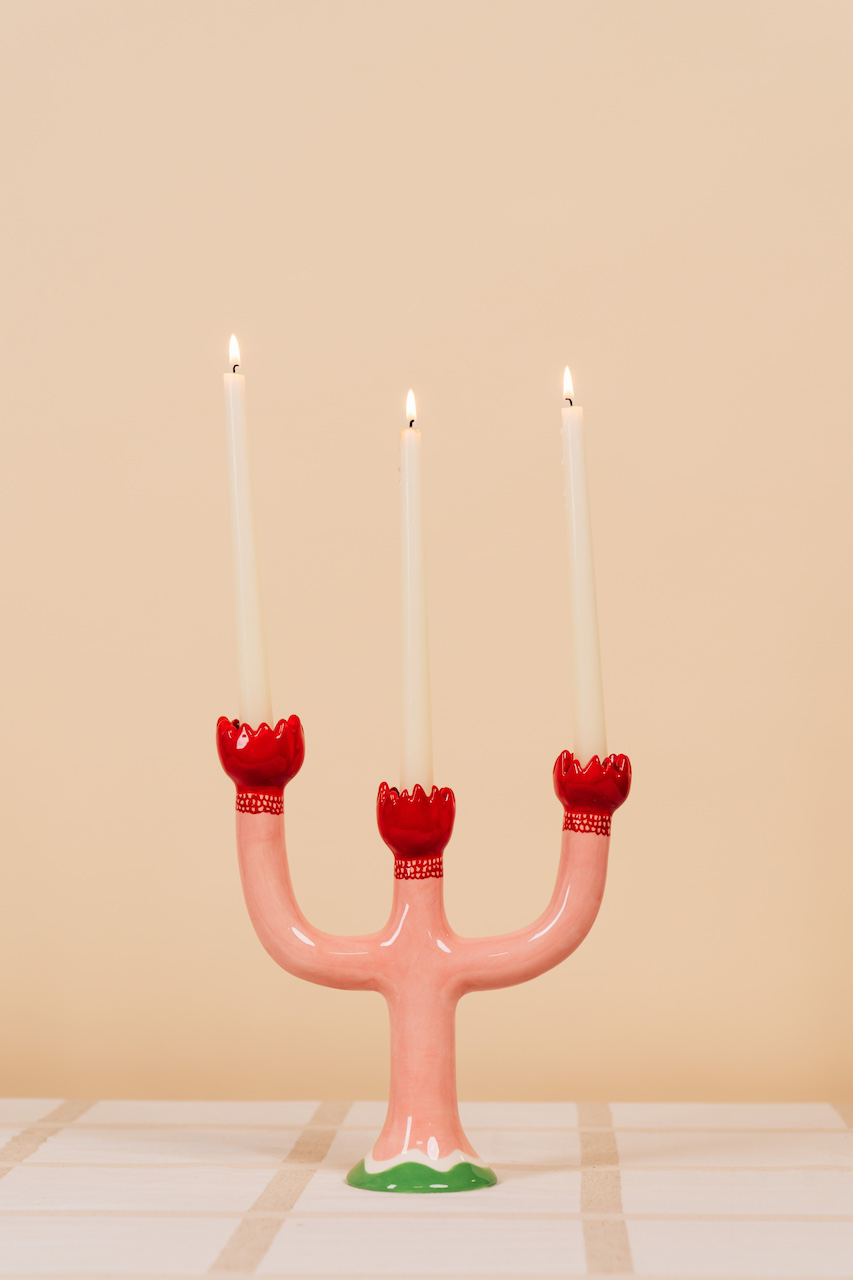 3-Leg Pink Candlestick Holder