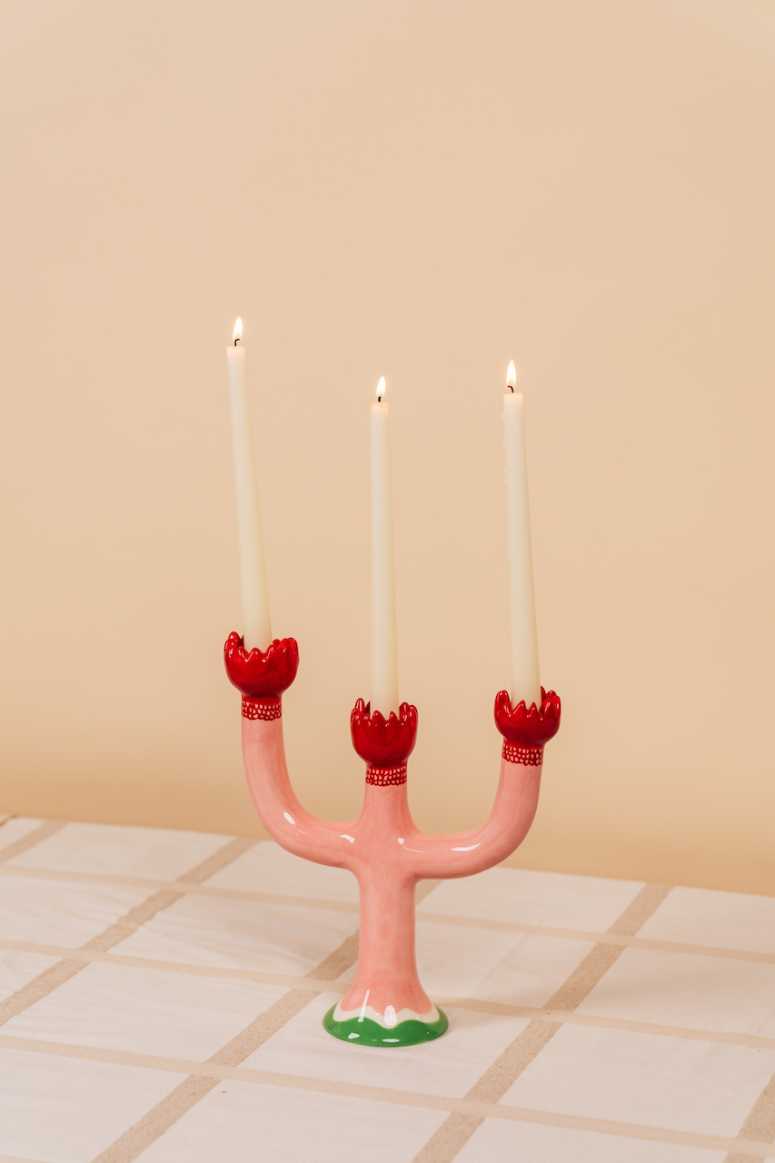 3-Leg Pink Candlestick Holder