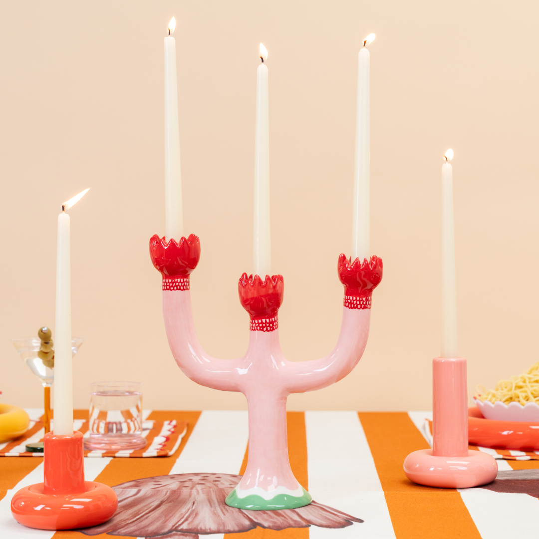 3-Leg Pink Candlestick Holder