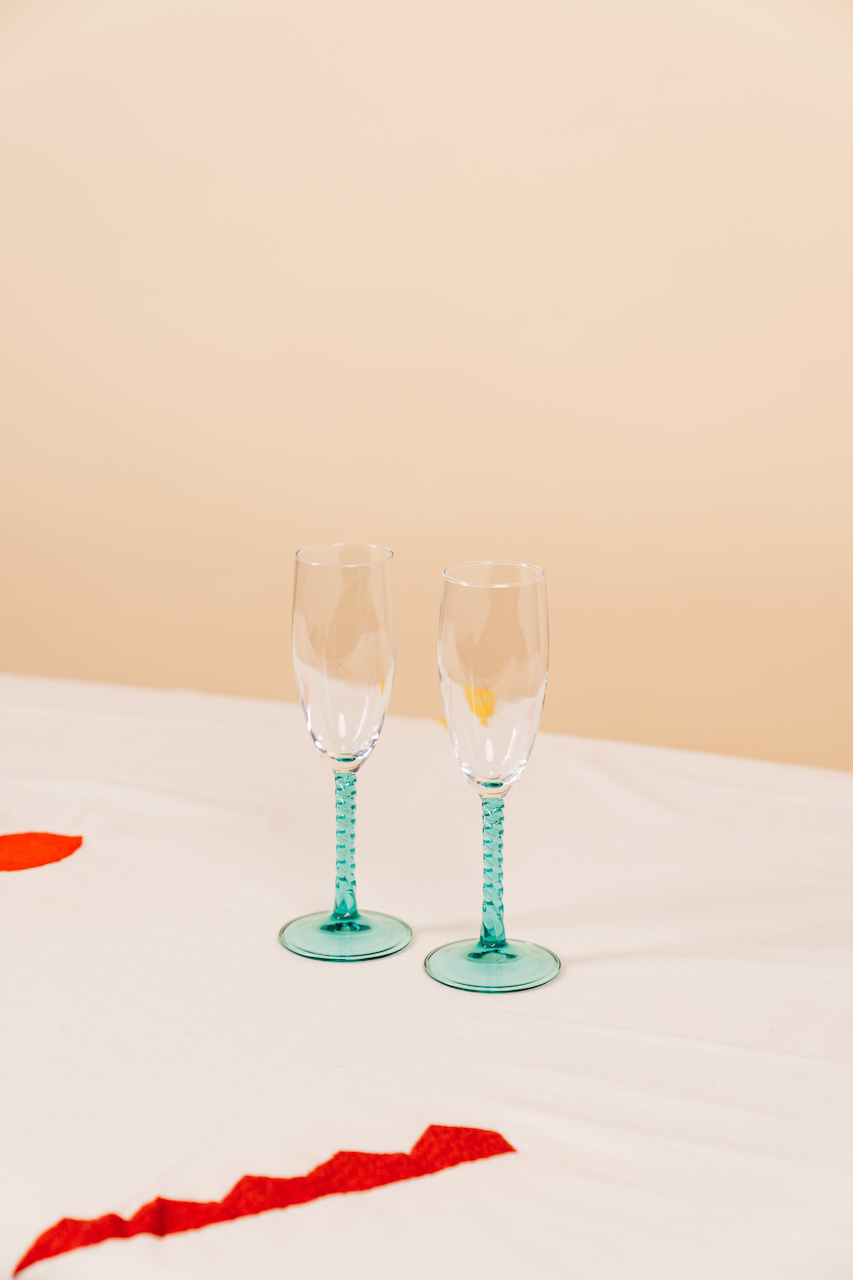 Aqua Twisted Stem Champagne Glass Set of 2