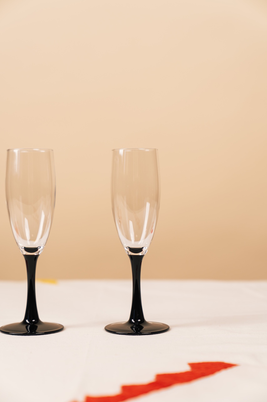 Black Stem Champagne Glass Set