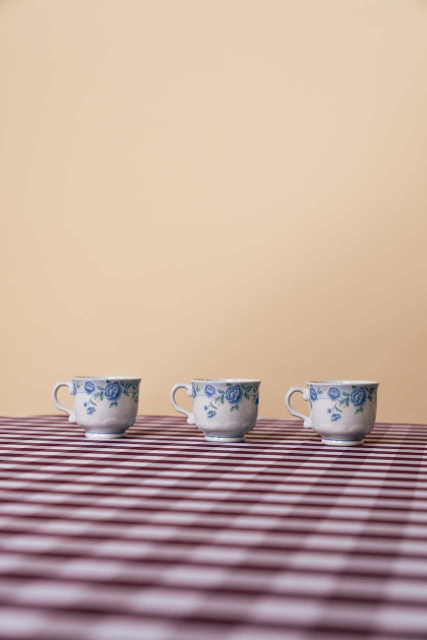 Blue Floral Antique Teacup Set of 3
