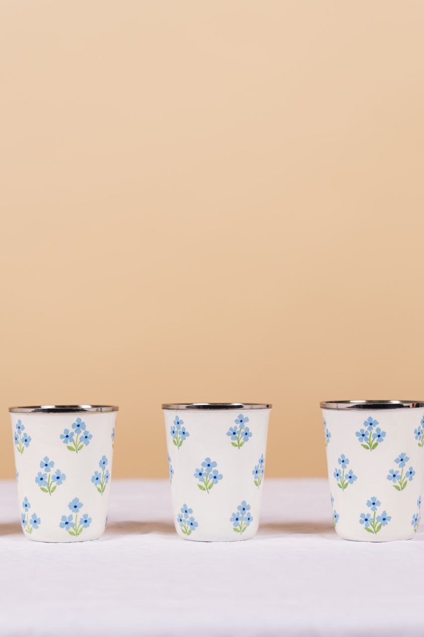 Blue Floral Short Enamelware Tumbler Set of 4