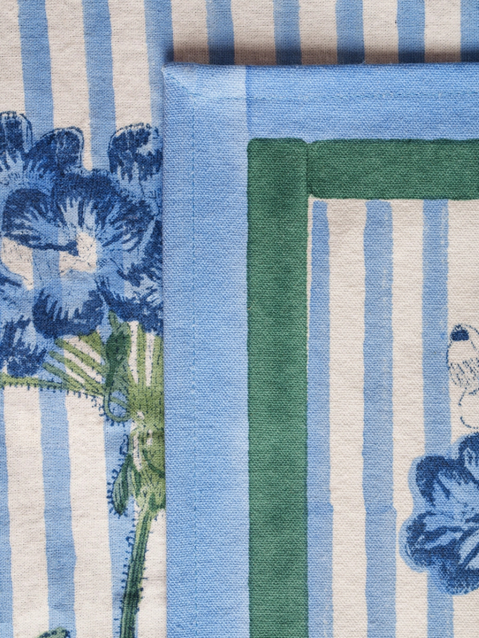 Blue Hydrangea Blockprint Placemat Set