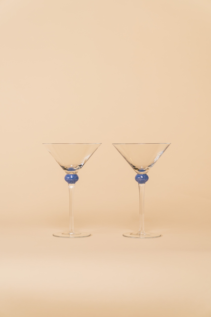 Blue Knob Martini Glass Set of 2