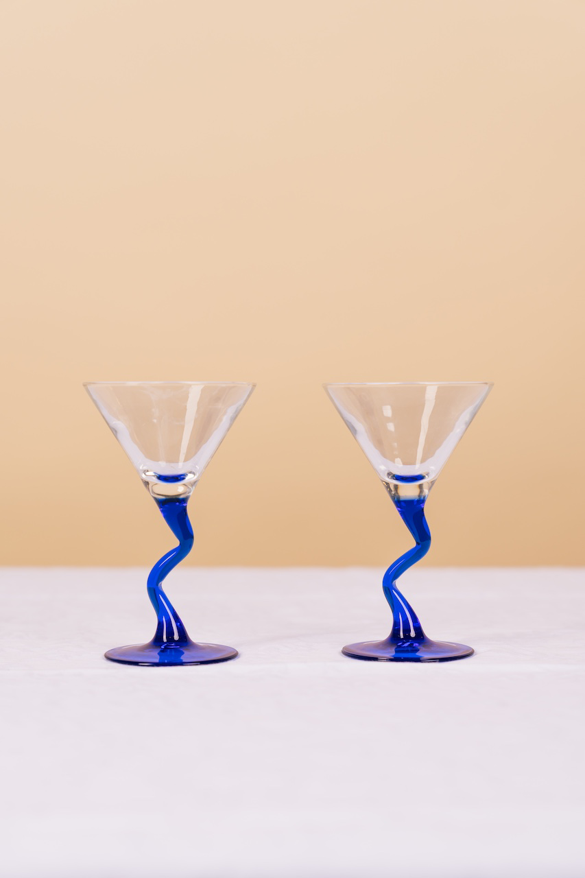 Blue Wavy Stem Martini Glass Set of 2