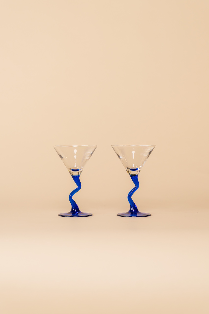 Blue Wavy Stem Martini Glass Set of 2