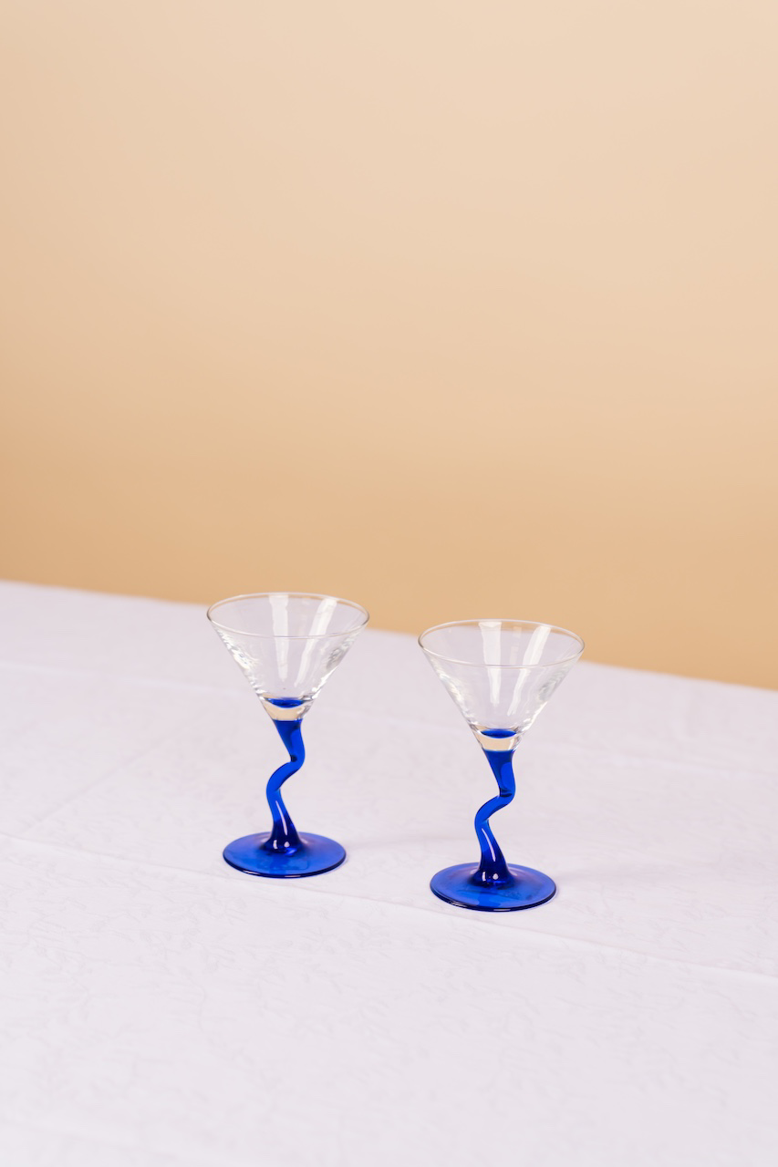 Blue Wavy Stem Martini Glass Set of 2