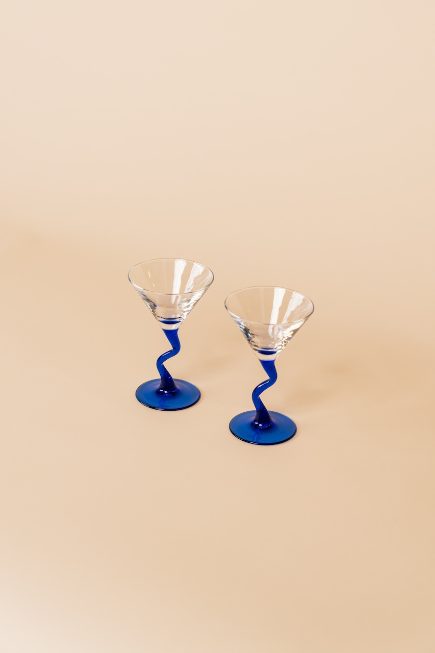 Blue Wavy Stem Martini Glass Set of 2