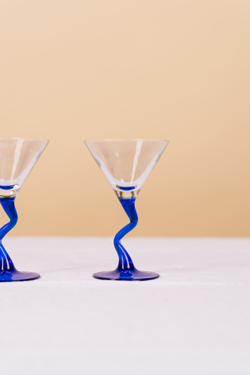 Blue Wavy Stem Martini Glass Set of 2