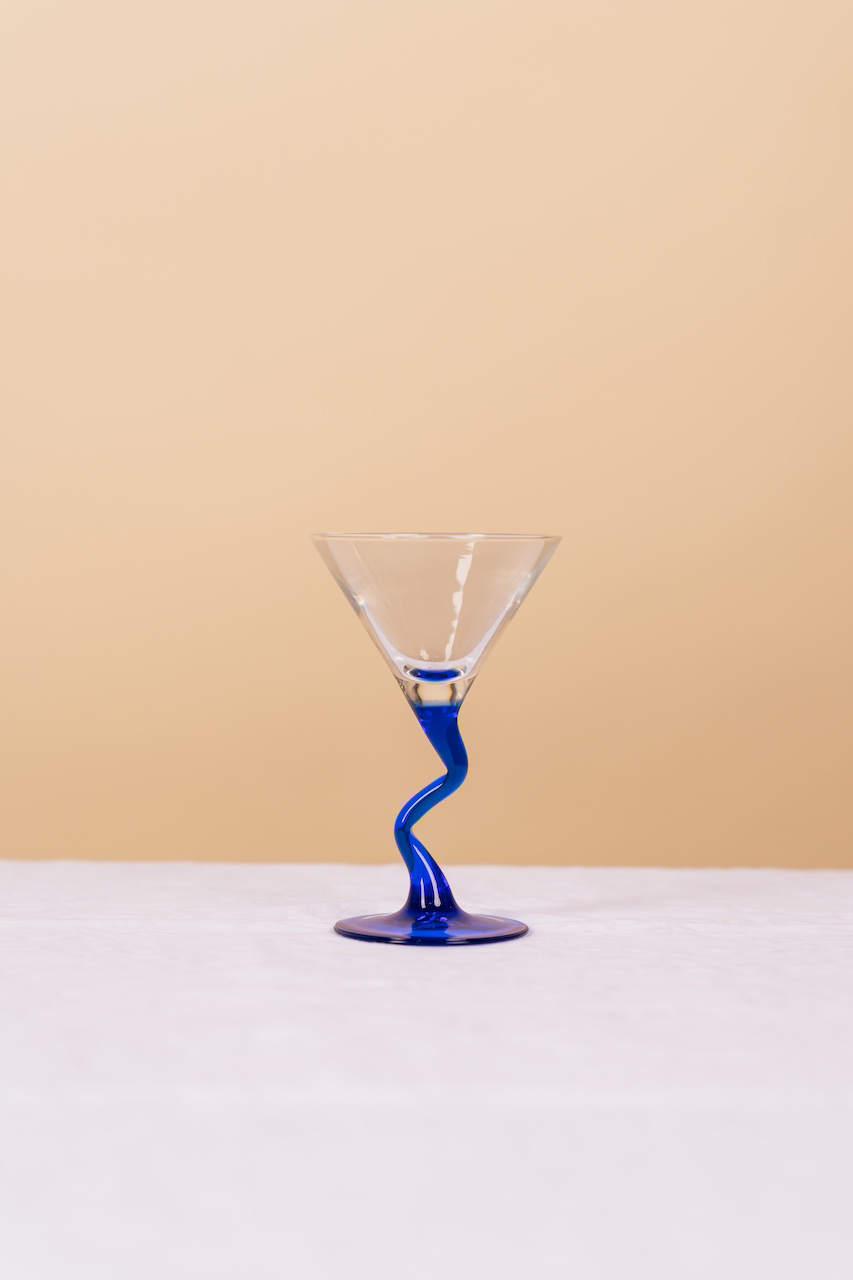 Blue Wavy Stem Martini Glass