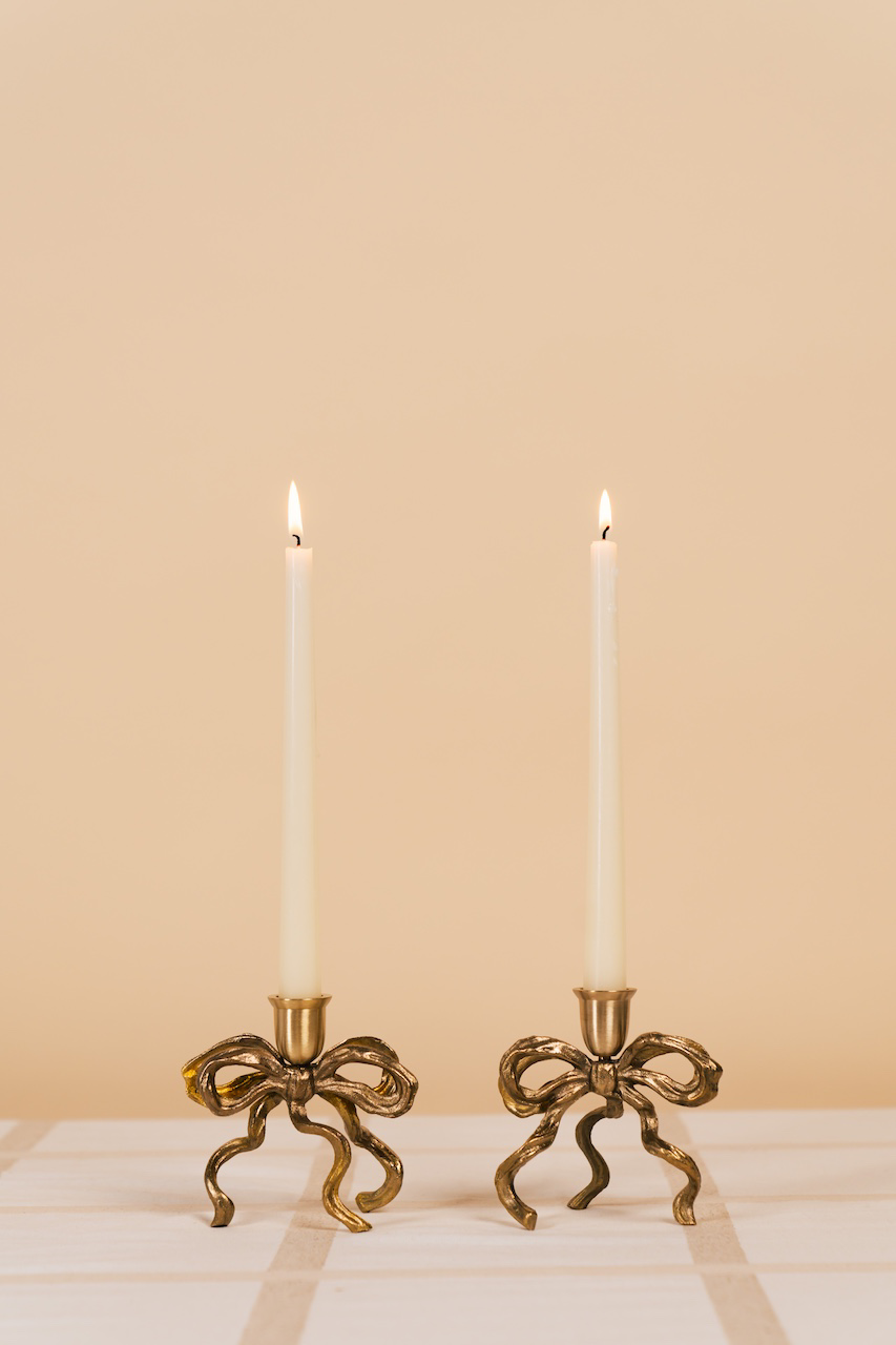 Brass Bow Candle Holder Set