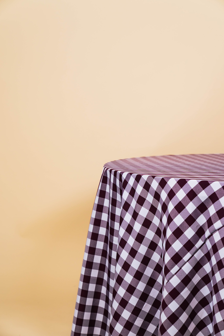 Burgundy Gingham Round Tablecloth