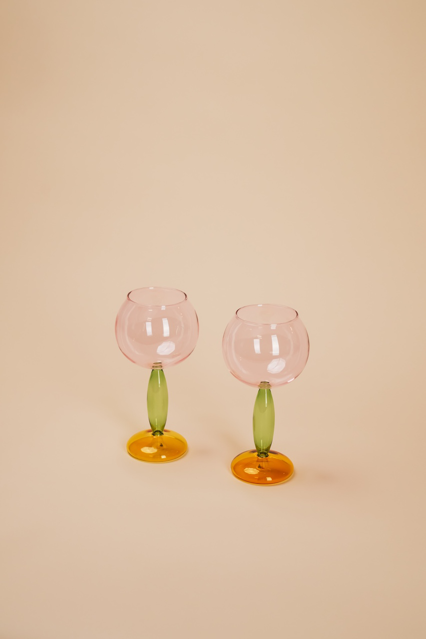 Burgundy Pink Glass Wine Cup Set of 4