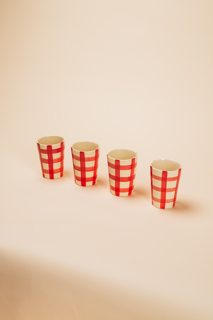 Ceramic Plaid Cup Set of 4