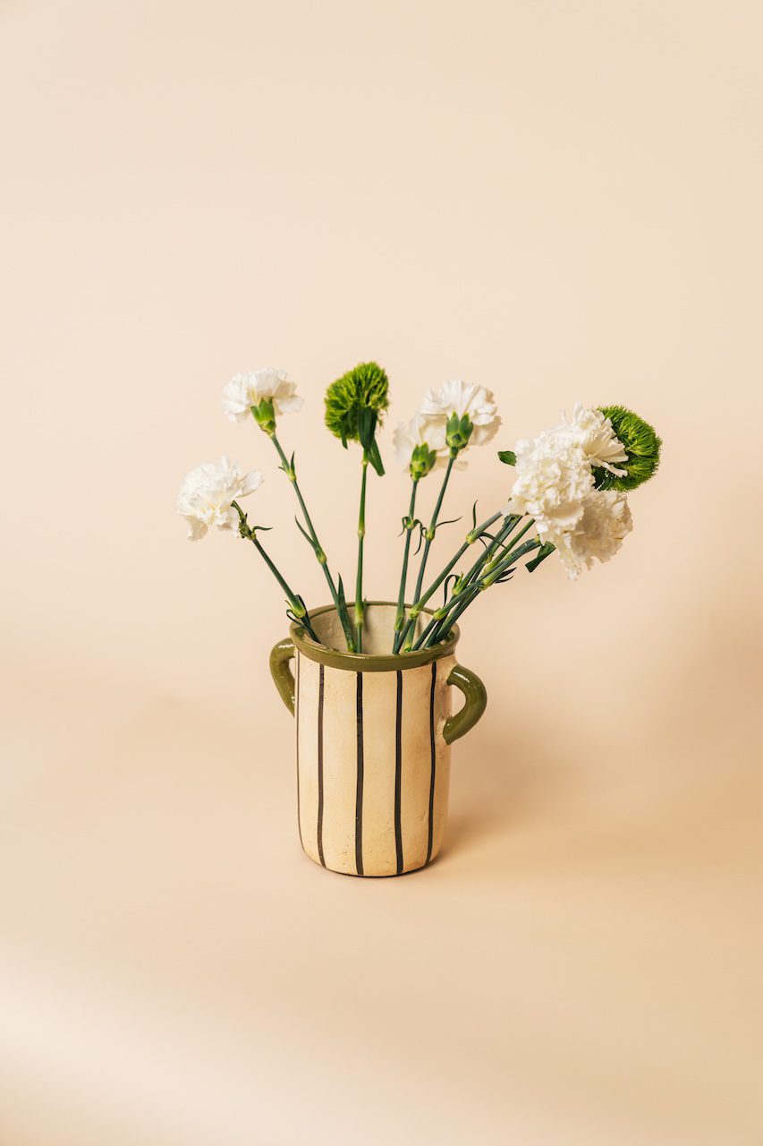 Ceramic Stripe Vase with Handles