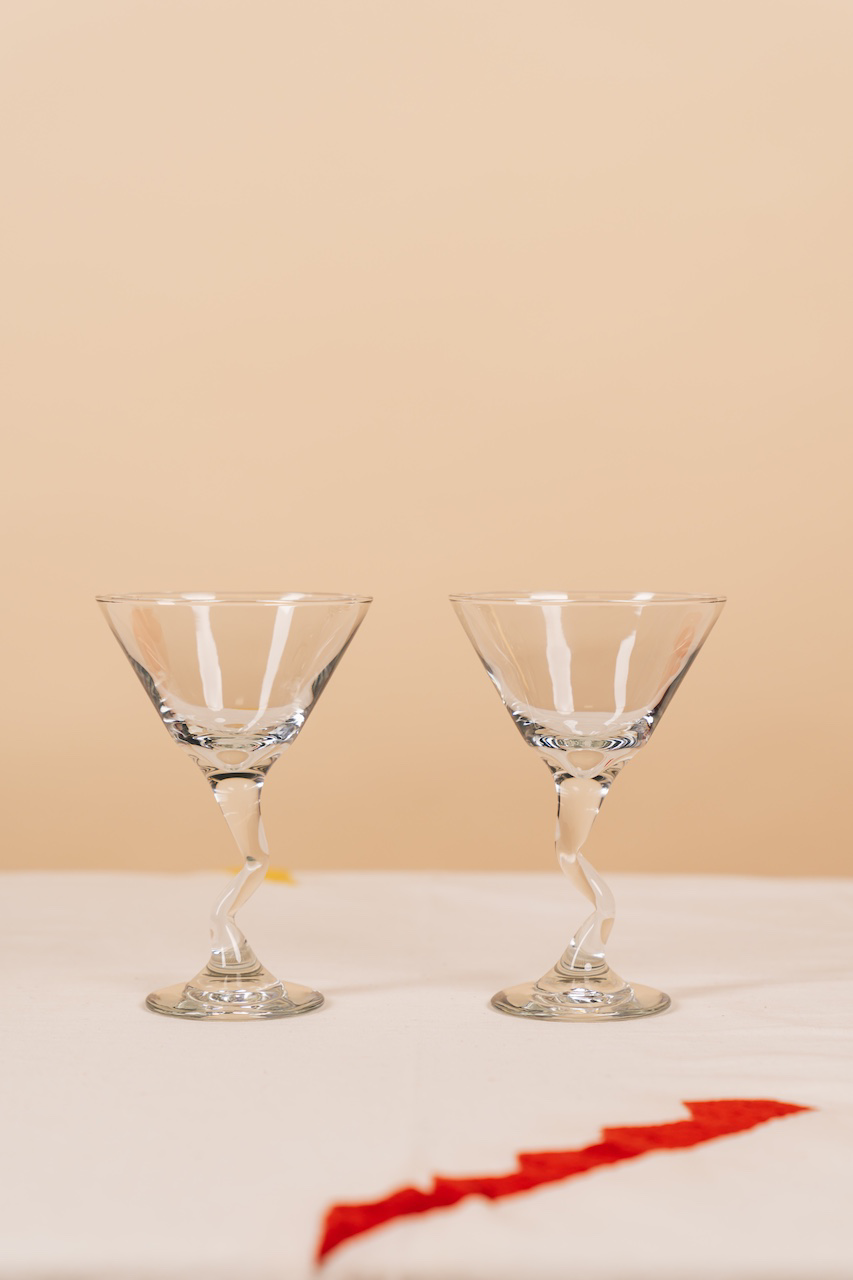 Clear Wavy Stem Martini Glass Large Set of 2