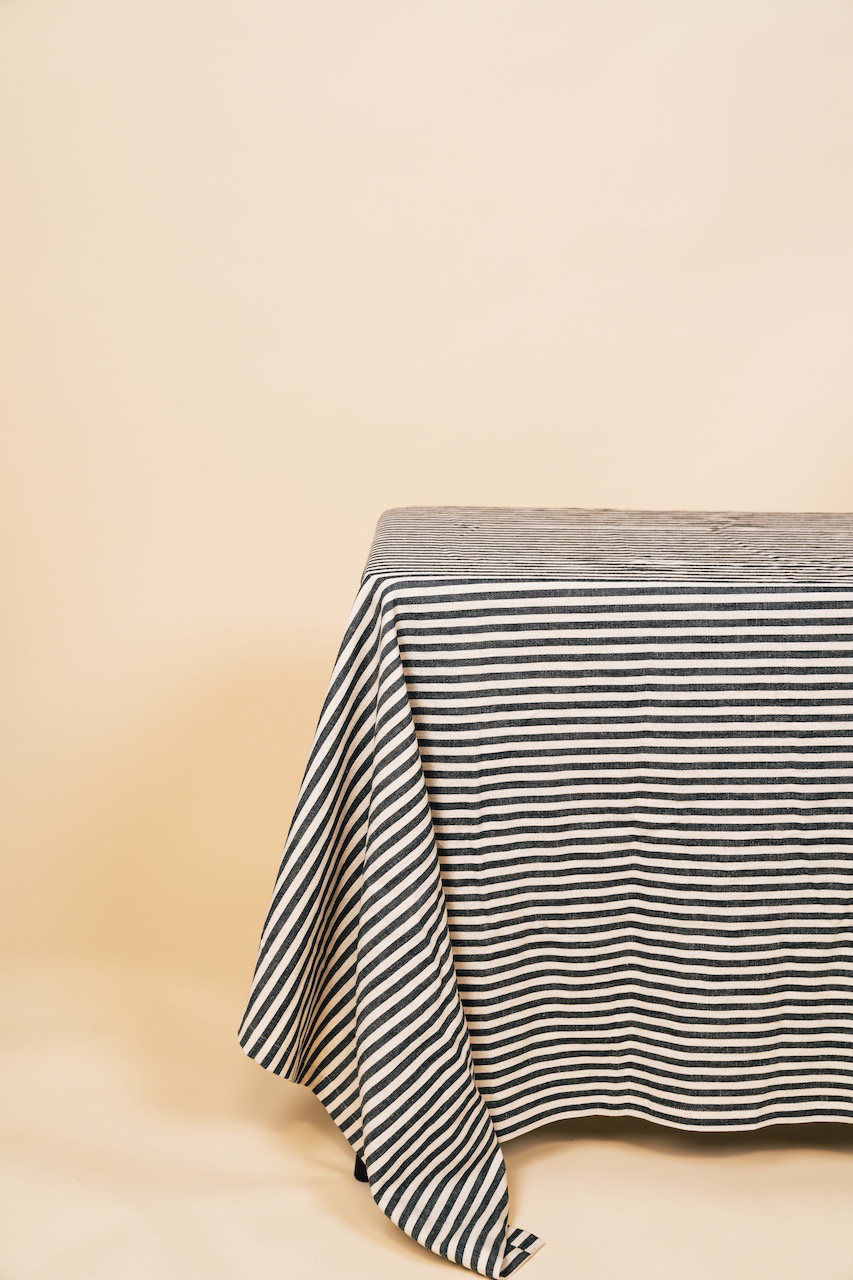 Dark Grey Striped Cotton Tablecloth