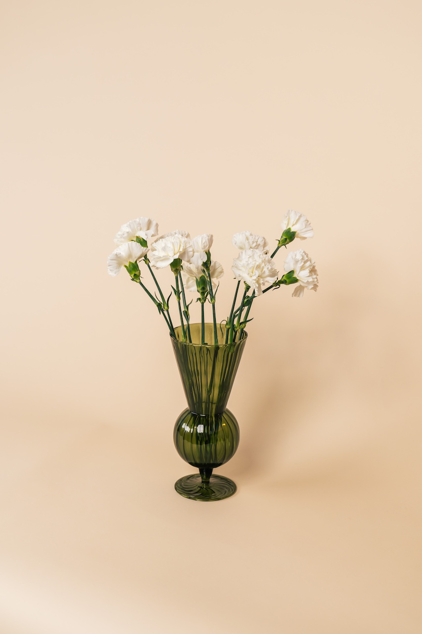 Fluted Green Glass Vase