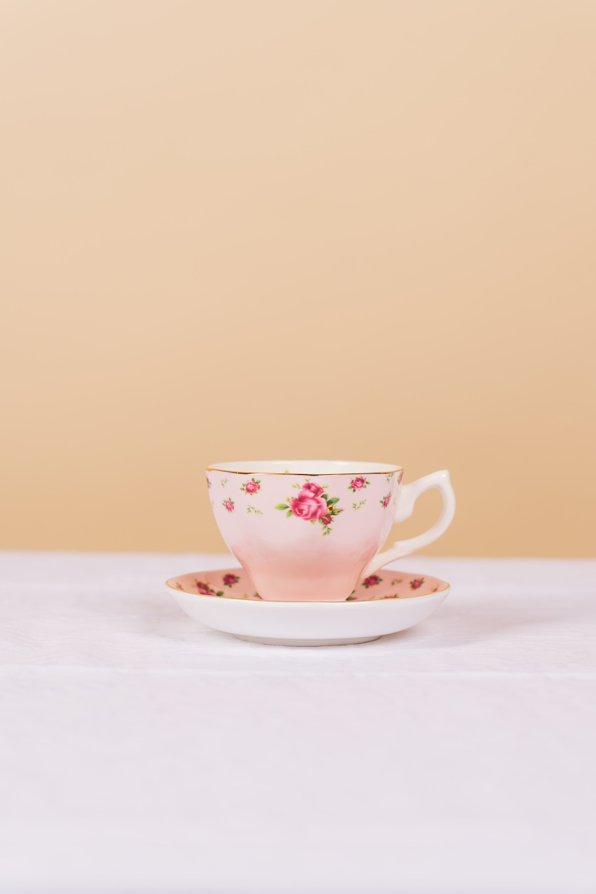 Gold Rim Vintage Pink Teacup with Saucer Set of 3