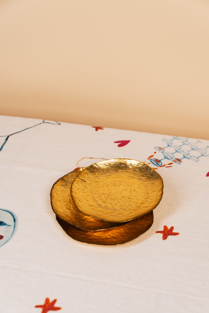 Golden Glass Dessert Plate Set