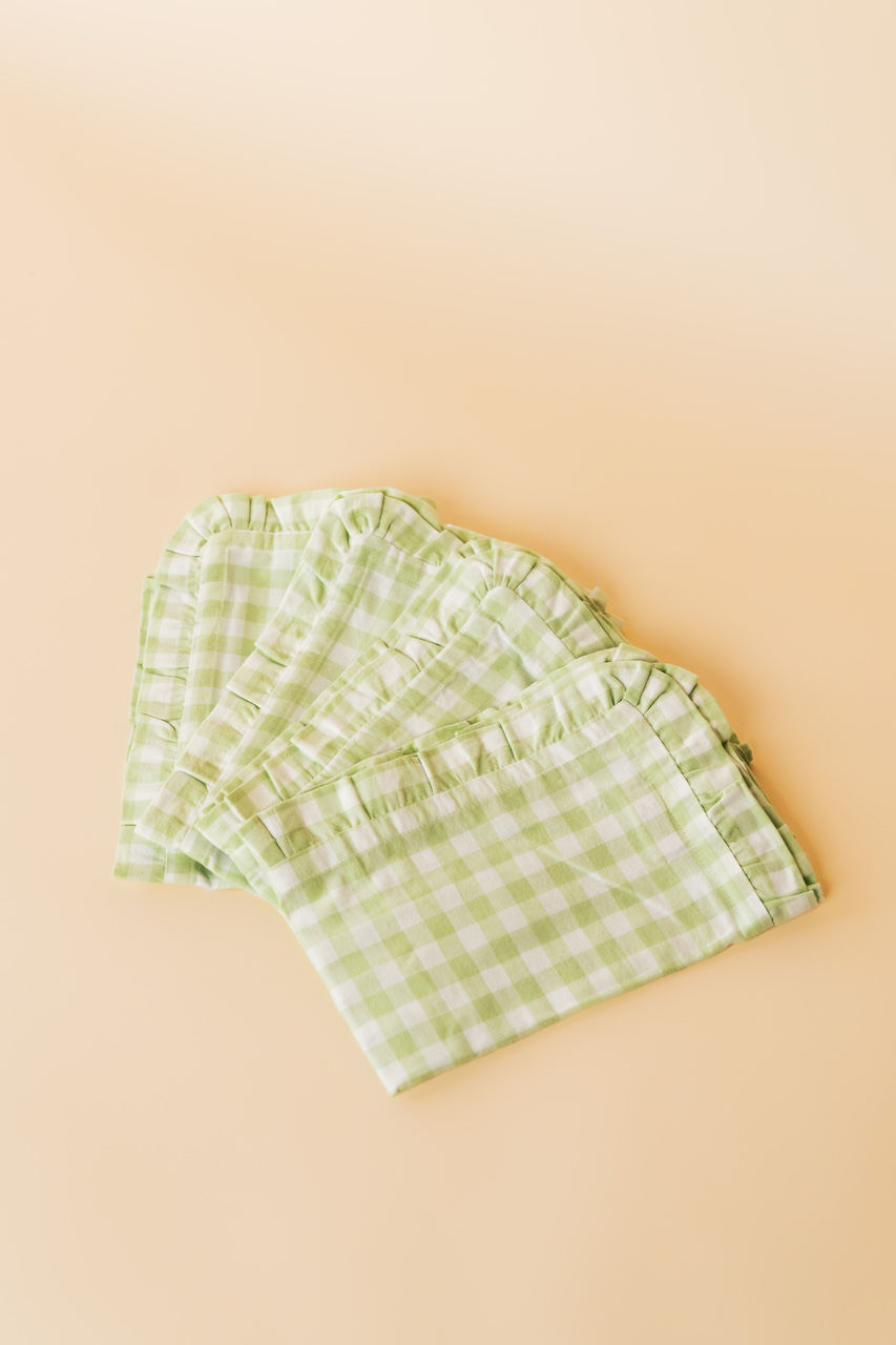 Green Gingham Ruffle Napkin Set