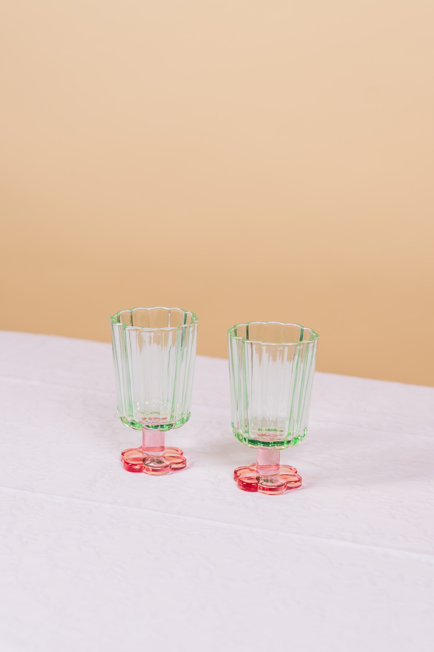 Green Petal Glass Set of 3