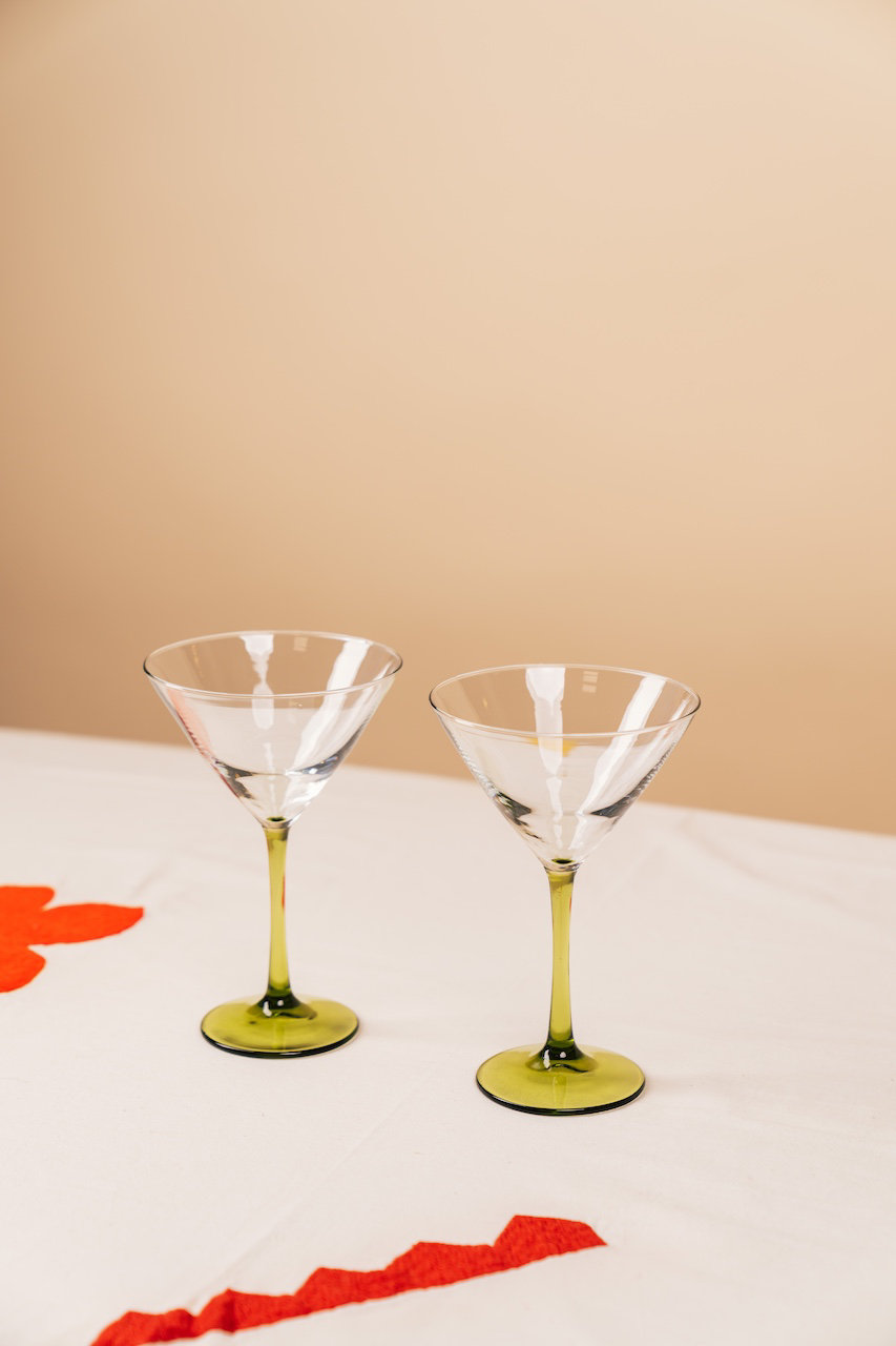 Green Stem Martini Glass Set of 2