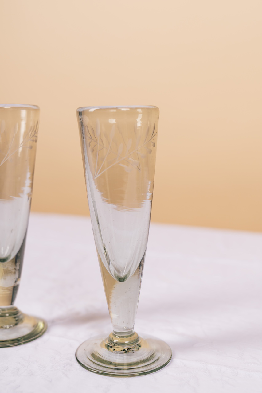 Handblown Etched Champagne Glass