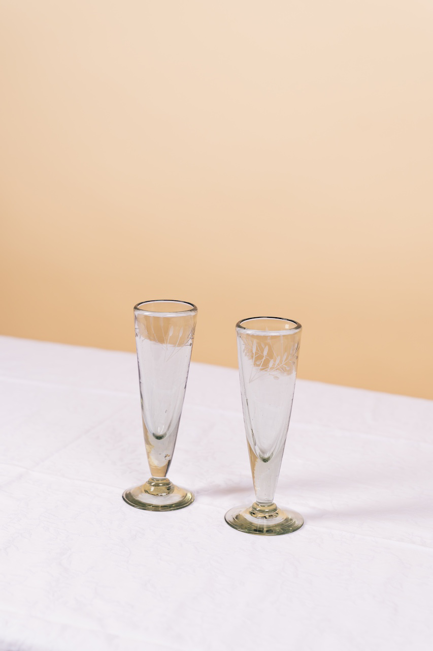 Handblown Etched Champagne Glass