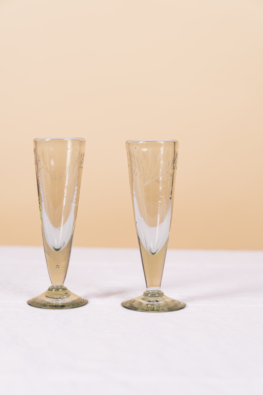 Handblown Etched Champagne Glass