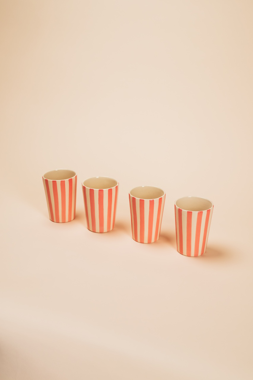 Handmade Ceramic Cup with Pin Stripes Set of 4