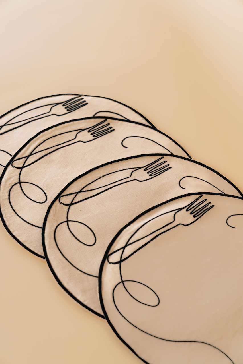 Line Drawing Embroidered Linen Placemat