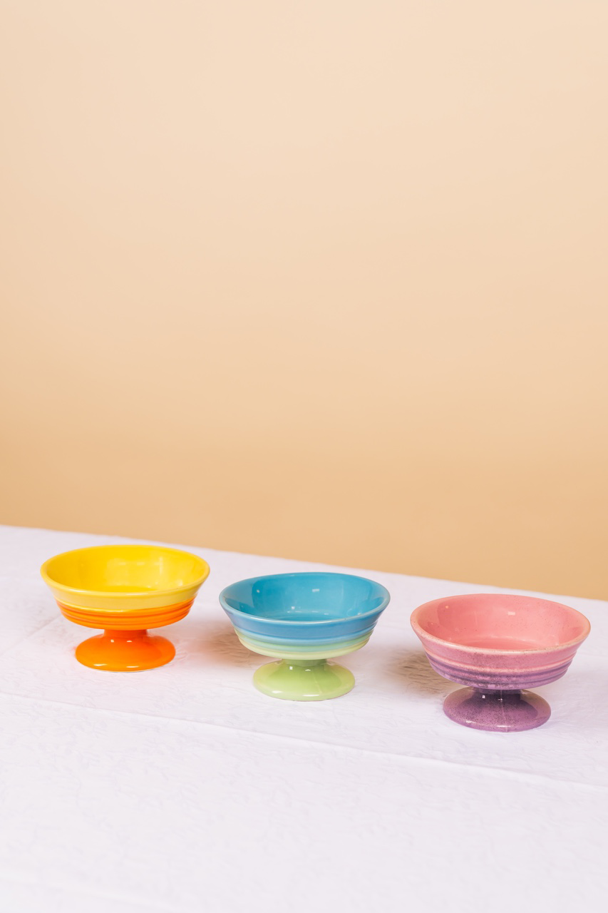 Multicolor Pedestal Dessert Bowl Set of 3