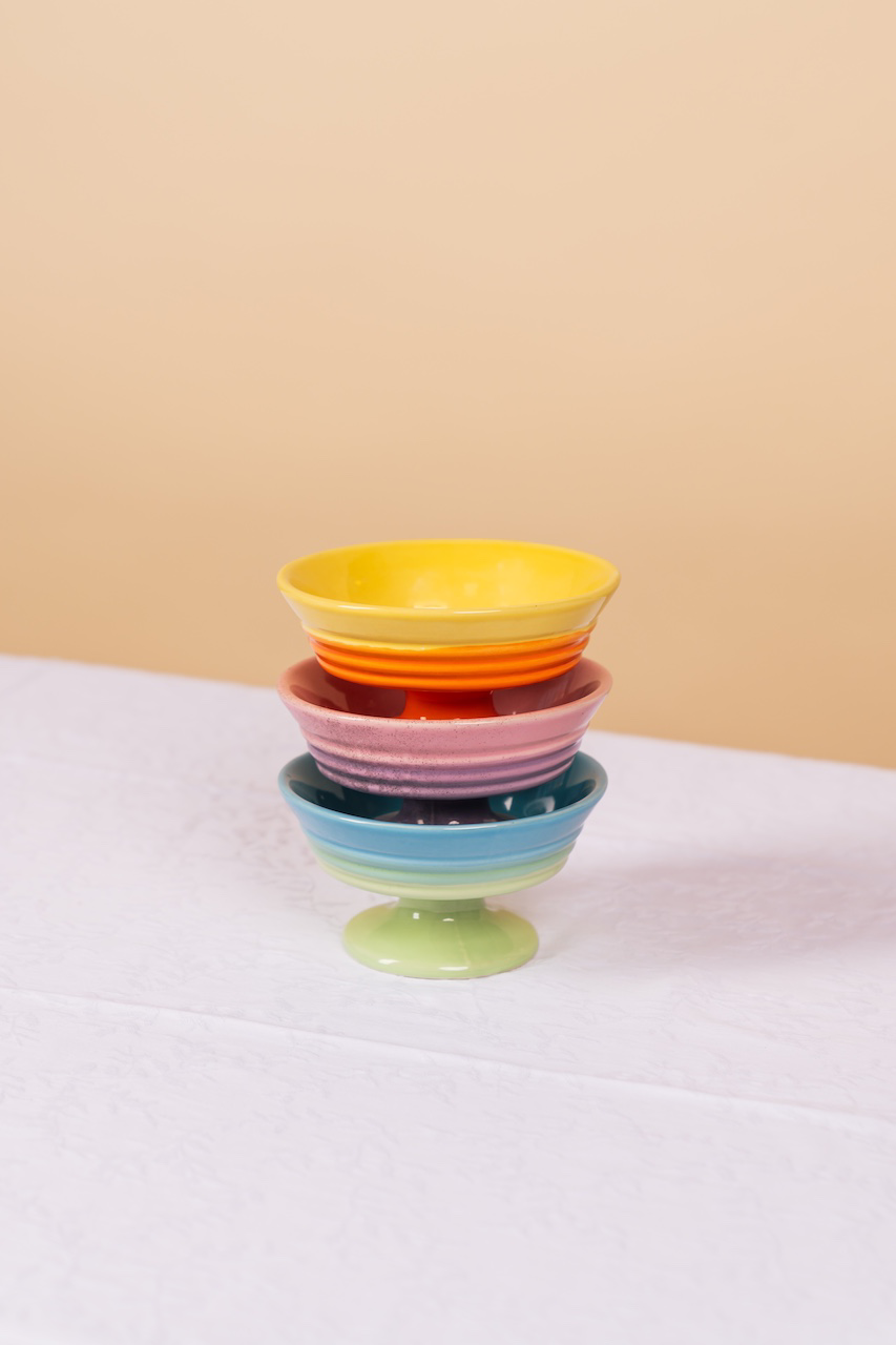 Multicolor Pedestal Dessert Bowl Set of 3