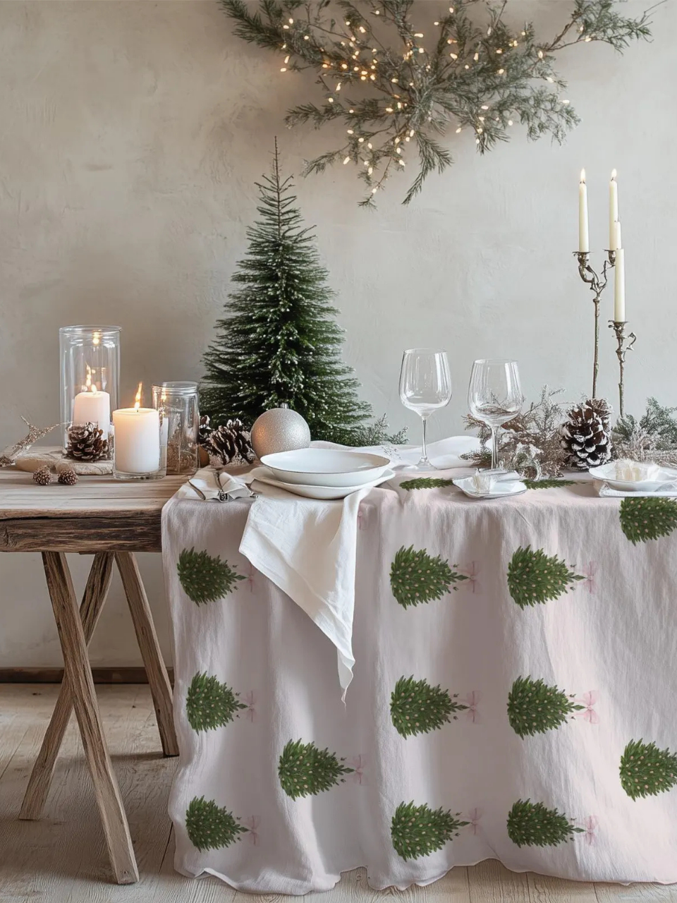 Blush Pink Christmas Tree Tablecloth