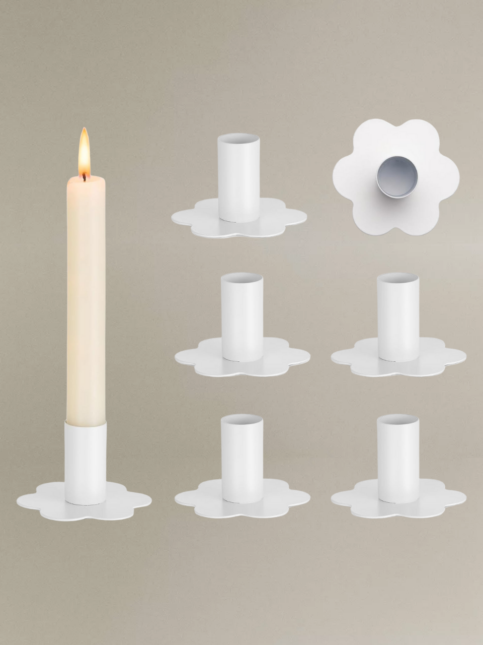 White Metal Flower Candlestick Holder Set