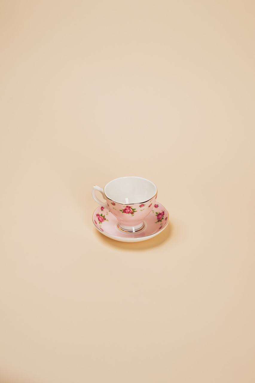 Pink Bone China Teacup with Saucer Set of 4