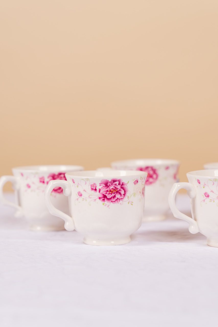 Pink Floral Antique Teacup Set of 5