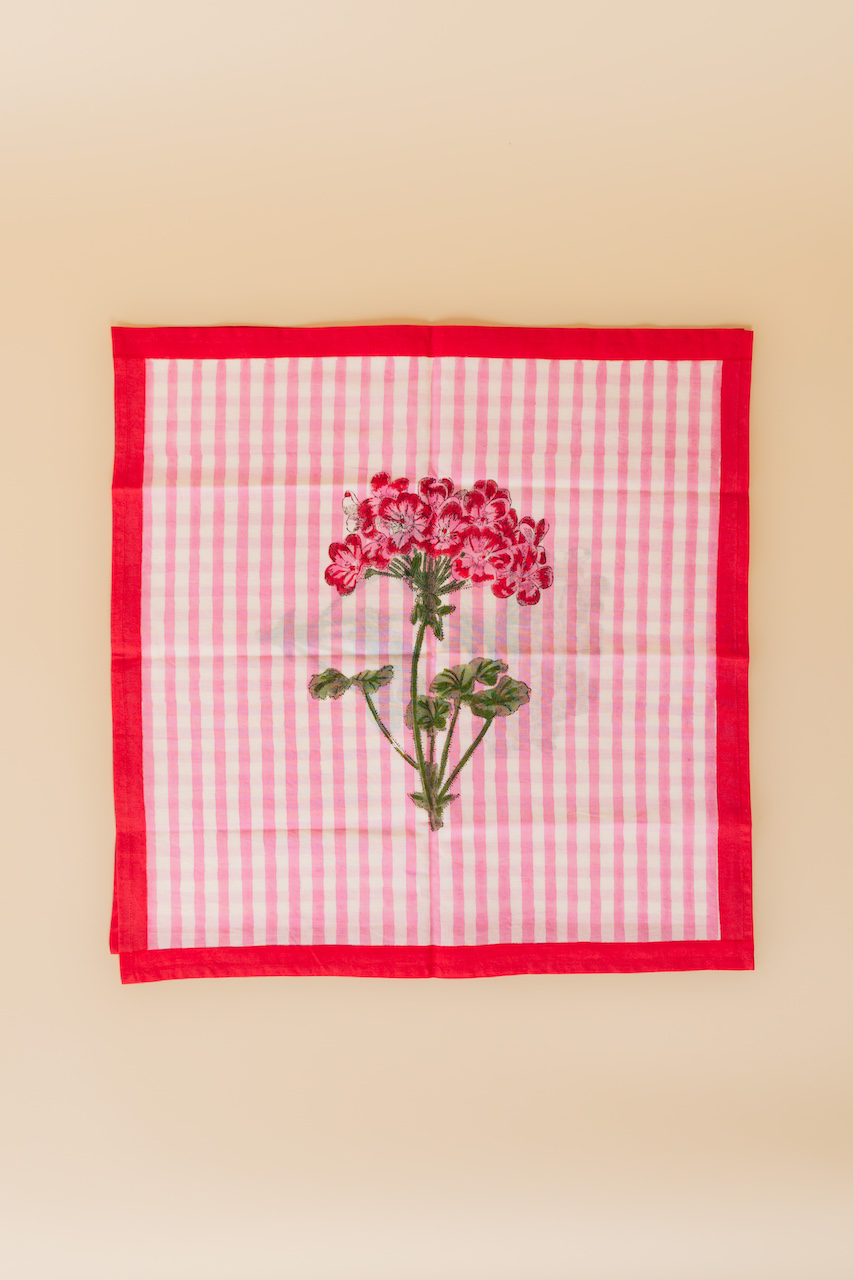 Pink Hydrangea Blockprint Napkin Set