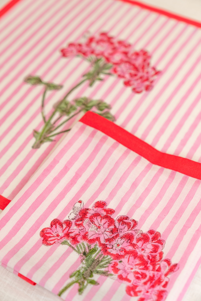 Pink Hydrangea Blockprint Napkin Set