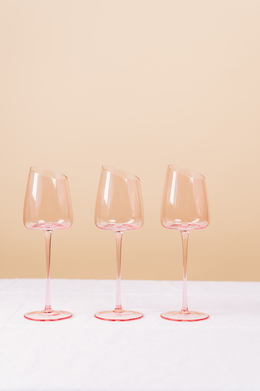 Pink Slanted Wine Glass Set of 3
