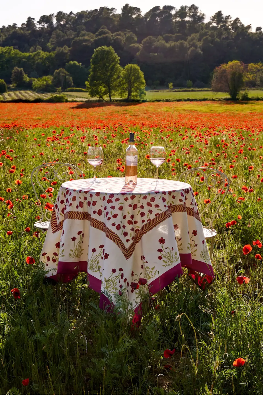 Poppies Red & Green French Tablecloth