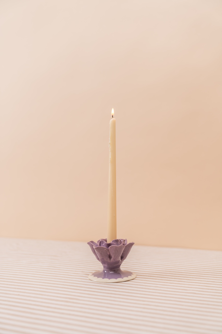 Purple Ceramic Taper Candlestick Holder Set