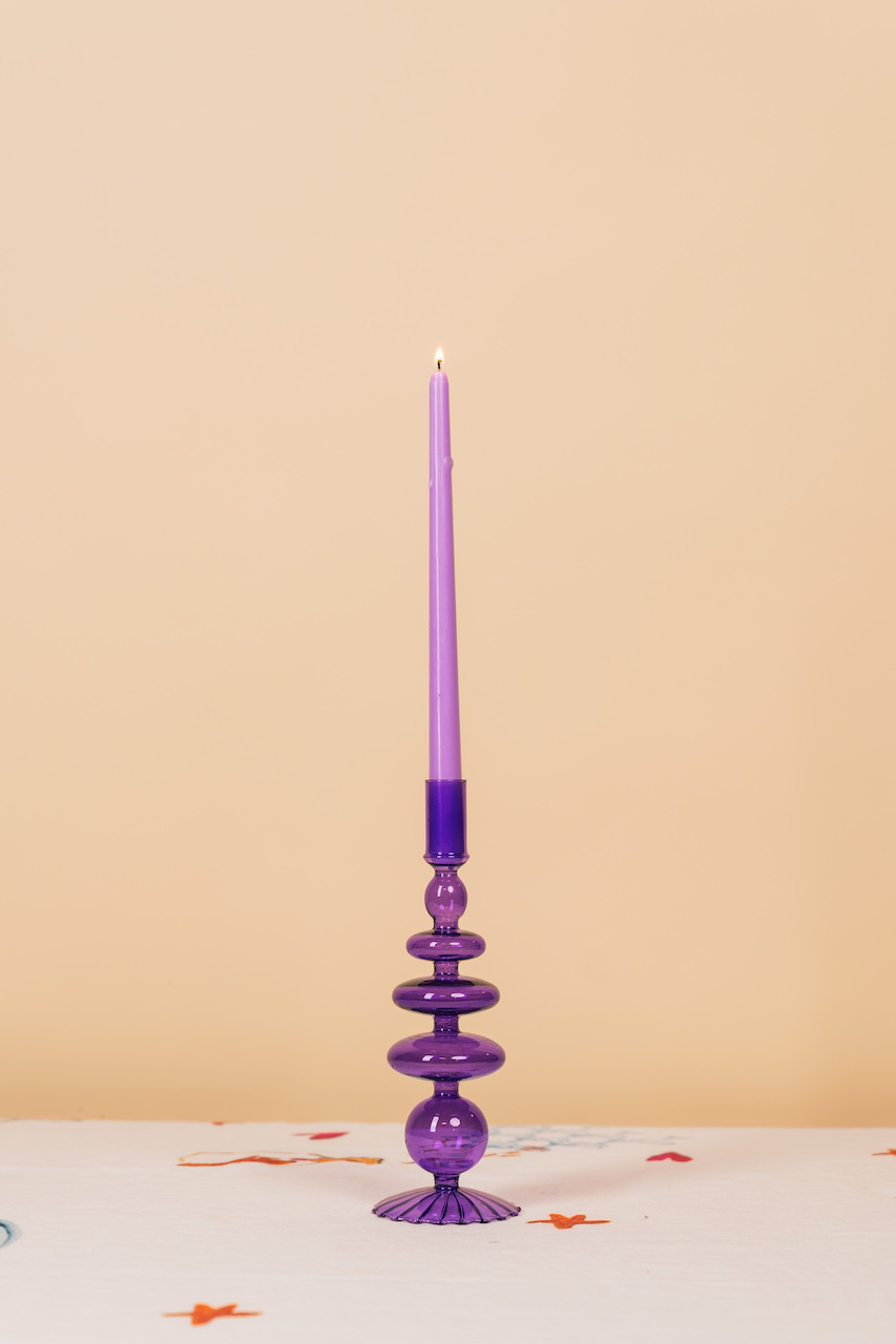 Purple Nordic Glass Candlestick Holder