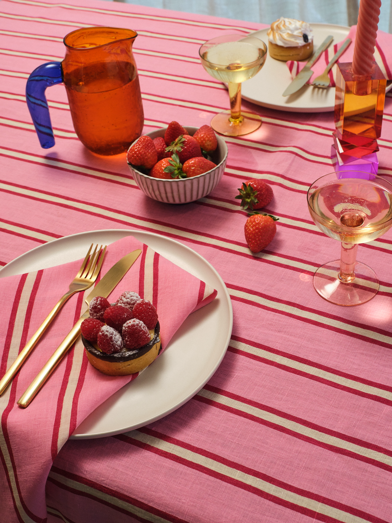 Raspberry Stripe Tablecloth