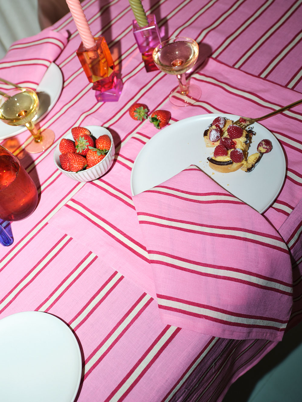 Raspberry Stripe Tablecloth