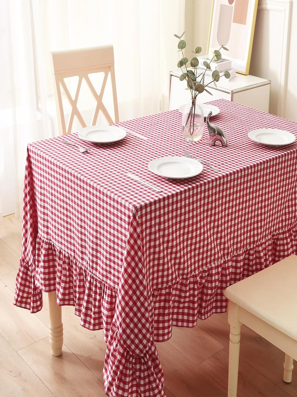 Red Gingham Ruffle Tablecloth