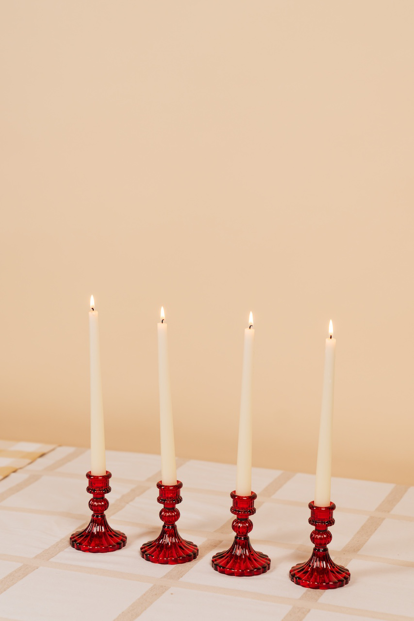 Red Glass Double Sided Candle Holder